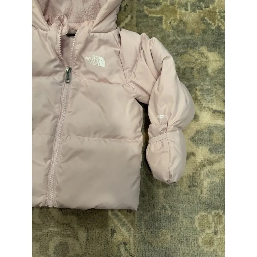 THE NORTH FACE Pink DOWN Filled FLEECE-LINED JACKET Baby Girl Sz 18-24 Months